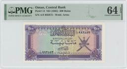 Oman 200 Baisa 1985 (ND) PMG 64 Choice UNC
P# 14, N# 205798; # A/8 993873; UNC