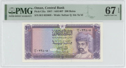 Oman 200 Baisa 1987 AH 1407 PMG 67 EPQ Superb Gem UNC
P# 23a, N# 208071; # B/2 023805; UNC