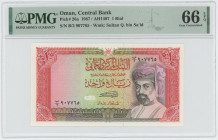 Oman 1 Rial 1987 AH 1407 PMG 66 EPQ Gem UNC
P# 26a, N# 210407; # B/2 907765; UNC