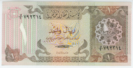 Qatar 1 Riyal 1980 - 1989 (ND)
P# 7, N# 214078; # 9/9 792314; UNC