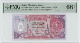 Qatar 5 Riyals 1980 - 1989 (ND) PMG 66 EPQ Gem UNC
P# 8a, N# 207492; # H/2 010187; Printer: TDLR; UNC