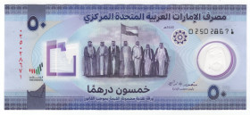 United Arab Emirates 50 Dirhams 2021 AH 1443
N# 314326, TBB# 253; # 025028671; UAE’s Year of the 50th celebrations; Polymer; XF