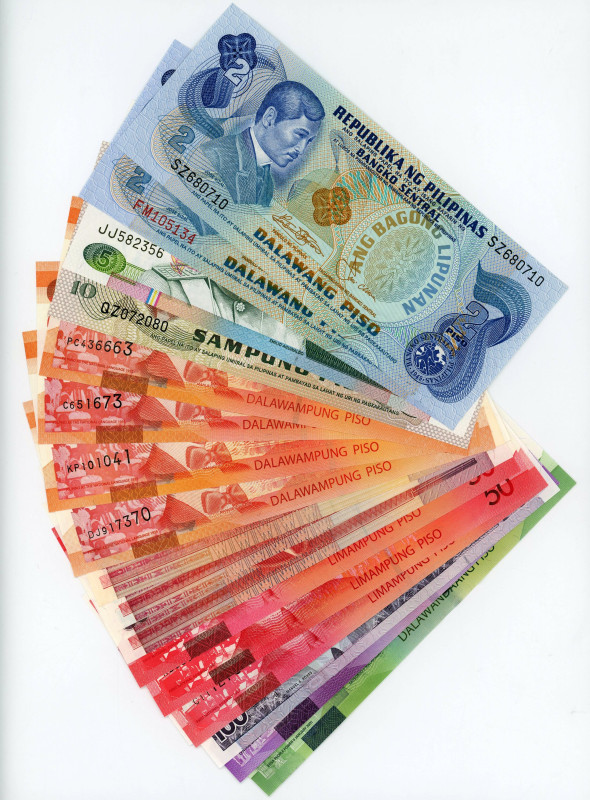 Philippines Lot of 17 Banknotes 2010 - 2020
Various Dates & Denominations; UNC