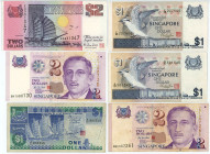 Singapore Lot of 6 Banknotes 1976 - 1999 (ND)
P# 9, 18, 37, 46, Various Dates & Denominations; XF