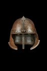 POLISH OR GERMAN LOBSTERTAIL HELMET

 Ca. 17th century AD
 Round one-piece skull with nice traces of hammering. Horizontal visor, fixed to the skul...