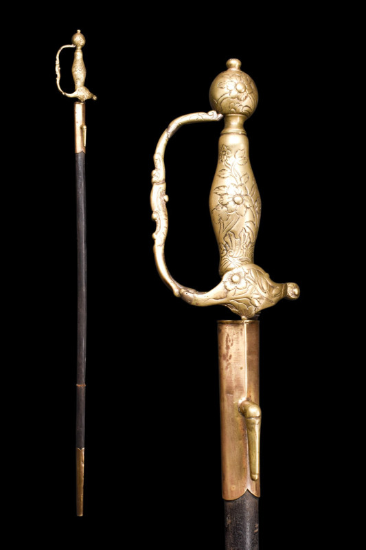 A BAROQUE FRENCH SMALL SWORD GILT BRONZE WITH SCABBARD

 Ca. 18th century AD
...