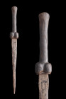 MEDIEVAL EUROPEAN BOLLOCK DAGGER WITH HANDLE

 Ca. 1300-1500 AD
 Forged in iron with a wooden dagger with a lengthy blade and a thick handle. The w...