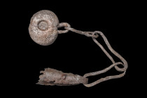 MEDIEVAL IRON FLAIL WITH CHAIN

 Ca. 13th-14th century AD
 An iron flail with chain, a weapon of unparalleled ferocity and power. This deadly instr...
