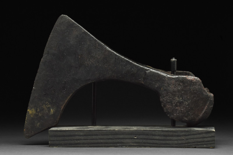 VIKING IRON BATTLE AXE

 Ca. 900-1100 AD
 An iron bearded axe head with an el...
