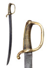 A FRENCH INFANTRY SABER BRIQUET SWORD MODEL AN XI

 Ca. 1800 AD
 Brass hilt with D-shaped guard with ribbed handle, the guard has stamped with insp...