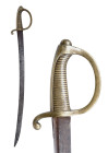 A FRENCH NAPOLEONIC "BRIQUET" SWORD, C. 1805

 Ca. 19th century AD
 Brass hilt, D-shaped cast-bronze knuckle guard and ribbed handle, single-edged ...