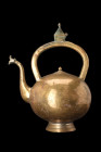 MUGHAL BRASS EWER

 Deccan, ca. 16th-18th century AD
 A brass kettle ewer, a remarkable work of art that seamlessly blends form and function. This ...