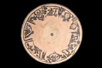 NISHAPUR POTTERY BOWL WITH PSEUDO-KUFIC SCRIPT

 Ca. 1000-1100 AD
 An earthenware bowl of typical conical shape on a short circular foot providing ...
