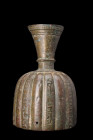 ISLAMIC BRONZE PERFUME SPRINKLER

 Ca. 11th-12th century AD
 A bronze rosewater sprinkler bottle. Its flat base provides a stable foundation for it...
