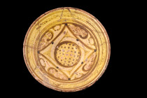 ABBASID POTTERY BOWL

 Ca. 1000-1100 AD
 A nice pottery bowl with its conical form and flaring walls. The bowl's interior is adorned with a simple ...