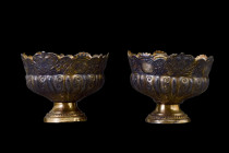 OTTOMAN TINNED BRASS PAIR OF ZARF COFFEE CUP HOLDERS

 Anatolia or Khedive Egypt, Ca. Late 19th century AD
 A beautiful pair of tinned brass Zarfs ...