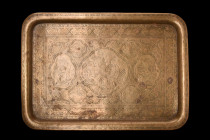 ISLAMIC DECORATED BRASS TRAY

 Ca. 17th-19th century AD
 A brass tray crafted with incredible skill and attention to detail. Its rectangular shape,...