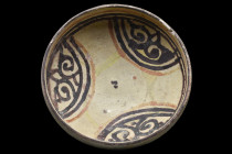 NISHAPUR CERAMIC BOWL

 Ca. 900-1000 AD
 A ceramic deep bowl with wide, flaring sides and a low disc foot. The interior is decorated with delicatel...