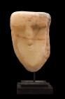 SOUTH ARABIAN ALABASTER FACE STELE

 Ca. 200 BC - 100 AD
 An alabaster face stele depicting a stylized human face. The facial features are defined ...