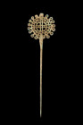 WESTERN ASIATIC BRONZE OPENWORK PIN WITH A CROSS MOTIF

 Ca. 1200-1000 BC
 A bronze cloth pin with a long, slender shaft that tapers to a sharp poi...