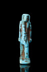 EGYPTIAN FAIENCE THOTH AMULET

 Ca. 664-332 BC
 An Egyptian bright faience amulet of the god Thoth. He is depicted striding forward, with arms by h...
