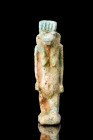 EGYPTIAN FAIENCE AMULET OF TAWERET

 Ca. 664-332 BC
 An amulet made of blue-green faience. Depicted is the goddess Taweret represented as a female ...