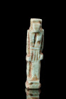 EGYPTIAN FAIENCE AMULET OF THOTH

 Ca. 664-332 BC
 An Egyptian faience amulet of the god Thoth. He is depicted striding forward, with arms by his s...