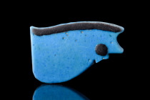 EGYPTIAN FAIENCE BLUE GLAZED WEDJAT AMULET

 Ca. 1070-332 BC
 A dark blue glazed faience composition Wedjat eye amulet, also known as the Eye of Ho...