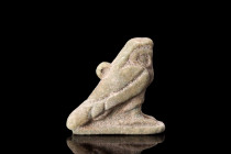 EGYPTIAN FAIENCE HORUS FALCON AMULET

 Ca. 664-332 BC
 A green faience glazed amulet of Horus in the shape of a falcon. The deity is depicted stand...