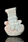 EGYPTIAN HEAD OF BES AMULET

 Ca. 332-30 BC
 An Egyptian amulet of the god Bes modelled from light blue glazed faience. The head of the dwarf deity...
