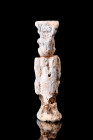 EGYPTIAN FAIENCE AMULET ISIS

 Ca. 664-332 BC
 An Egyptian amulet representing the godess Isis, depicted nude with ample breasts, wearing her thron...