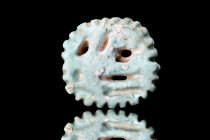 EGYPTIAN FAIENCE OPENWORK UDJAT EYE AMULET

 Ca. 664-30 BC
 An amulet depicting open-work udjat eye, modelledin blue faience with engraved details ...