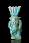 EGYPTIAN FAIENCE BES AMULET

 Ca. 1069-664 BC
 Modelled in deep blue faience, the protector god Bes is portrayed as a nude dwarf on an integrated b...