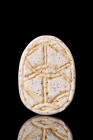 EGYPTIAN STEATITE SCARAB

 Hyksos Period of the 15th Dynasty, ca. 1650-1550 BC
 A steatite scarab seal with cyleus, prothorax, and elytra carved wi...