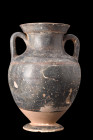 CAMPANIAN BLACK-GLAZED AMPHORA

 Ca. 400-300 BC
 A black glaze amphora, a superb example of ancient Greek pottery that showcases the unparalleled a...