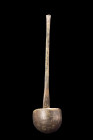ROMAN BRONZE LADLE

 Ca. 1-200 AD
 A bronze ladle with a deep, rounded bowl and a long, flat-section handle. This piece is a testament to the fine ...