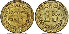 French Colony. Certified Pair of Assorted brass 25 Centimes NGC, 1) Token 25 Centimes ND (1922) MS65, KM-TN1A 2) Essai 25 Centimes ND (1915) MS62, Lec...