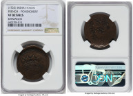 French India. Pondicherry Fanon (2 Sols) ND (1723) VF Details (Damaged) NGC, KM42, Lec-4. 9 globules in crown. Executed by the Compagnie des Indes in ...