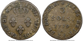 French Colony. Louis XVI 3 Sols 1779-A VF30 NGC, Paris mint, KM1, Lec-6. Richly patinated in dark chocolate brown. HID09801242017 © 2022 Heritage Auct...