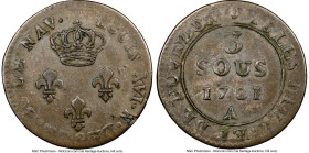 French Colony. Louis XVI 3 Sous (3 Sols) 1781-A XF40 NGC, Paris mint, KM2, Lec-8. By Duvivier. Softness in the peripheries but the crown and the fleur...