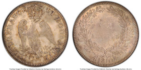 French Administration. Napoleon 10 Livres 1810 AU58 PCGS, KM1, Dav-37. Absolutely stunning, with a level of quality seldom seen in an issue plagued by...