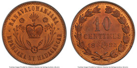 French Protectorate. Ranavalona III Fantasy Specimen Pattern 10 Centimes 1883 SP65 Red and Brown PCGS, KM-X1, Lec-5. This type is generally considered...