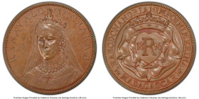 French Protectorate. Ranavalona III bronze Fantasy Specimen Pattern 5 Francs 1895 SP63 Brown PCGS, KM-XM3b (Unique), Lec-38 (Unique), Gad-10 (Unique i...