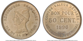 French Overseas Department copper-nickel Specimen Essai 50 Centimes 1896 SP63 PCGS, Paris mint, KM-E1, Lec-38a. "var frappe monnaie". A Choice Mint St...