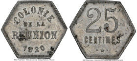 French Colony. Certified Pair of Assorted Bank Tokens 1920 NGC, 1) 25 Centimes - AU Details (Obverse Spot Removed), KM-Tn3, Lec-49 2) 5 Centimes - MS6...