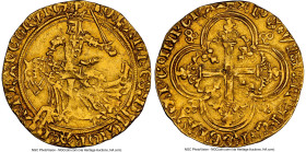 Jean II le Bon Franc à cheval ND (1350-1364) AU58 NGC, Paris mint, Fr-279. 3.80gm. (lis) IOhAnnЄS: DЄI | : GRACIA: | FRAnCORV': RЄX, armored knight on...