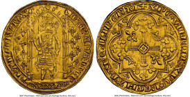 Charles V (1364-1380) gold Franc à Pied ND (from 1365) MS63 NGC, Uncertain mint, Fr-284, Dup-360. 3.76gm. KAROLVS • DI • GR | FRAnCORV • RЄX (saltire ...