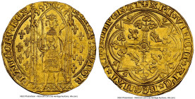 Charles V (1364-1380) gold Franc à Pied ND (from 1365) MS63 NGC, Uncertain mint, Fr-284, Dup-360. 3.73gm. KAROLVS • DI • GR | FRAnCORV • RЄX (saltire ...