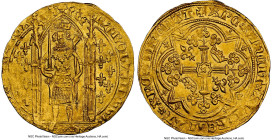 Charles V (1364-1380) gold Franc à Pied ND (from 1365) MS62 NGC, Uncertain mint, Fr-284, Dup-360. 3.76gm. KAROLVS • DI • GR | FRAnCORV • RЄX (saltire ...