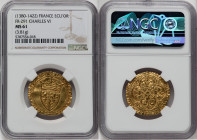 Charles VI (1380-1422) gold Ecu d'Or a la couronne ND (from 1389) MS61 NGC, Toulouse mint (pellet below 5th letter), Fr-291, Dup-369B. 3.81gm. 3rd emi...